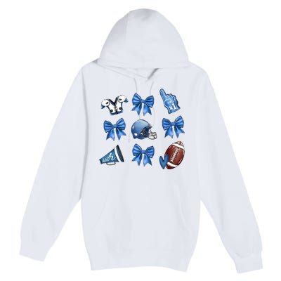 Blue Football Design Cheer Football Coquette Bows Retro Football Premium Pullover Hoodie