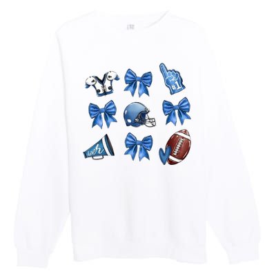 Blue Football Design Cheer Football Coquette Bows Retro Football Premium Crewneck Sweatshirt