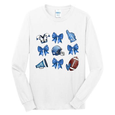 Blue Football Design Cheer Football Coquette Bows Retro Football Tall Long Sleeve T-Shirt