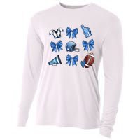 Blue Football Design Cheer Football Coquette Bows Retro Football Cooling Performance Long Sleeve Crew