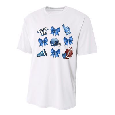 Blue Football Design Cheer Football Coquette Bows Retro Football Performance Sprint T-Shirt