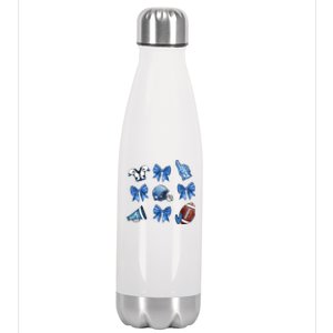 Blue Football Design Cheer Football Coquette Bows Retro Football Stainless Steel Insulated Water Bottle