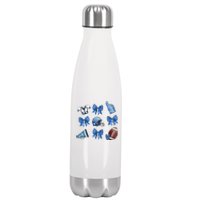 Blue Football Design Cheer Football Coquette Bows Retro Football Stainless Steel Insulated Water Bottle