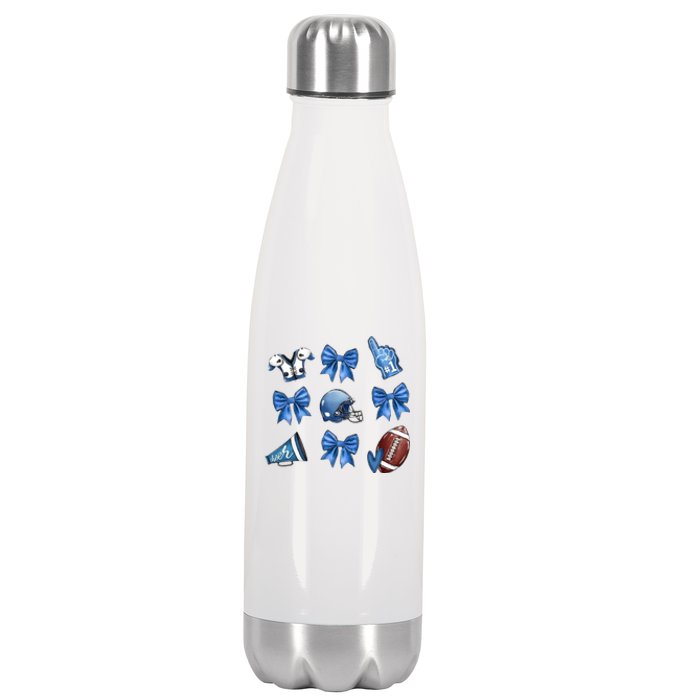 Blue Football Design Cheer Football Coquette Bows Retro Football Stainless Steel Insulated Water Bottle