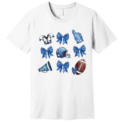 Blue Football Design Cheer Football Coquette Bows Retro Football Premium T-Shirt