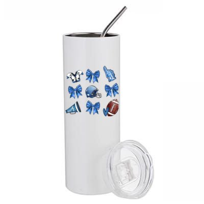 Blue Football Design Cheer Football Coquette Bows Retro Football Stainless Steel Tumbler