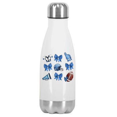 Blue Football Design Cheer Football Coquette Bows Retro Football Stainless Steel Insulated Water Bottle