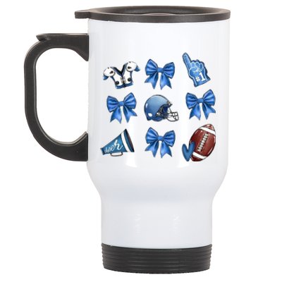 Blue Football Design Cheer Football Coquette Bows Retro Football Stainless Steel Travel Mug