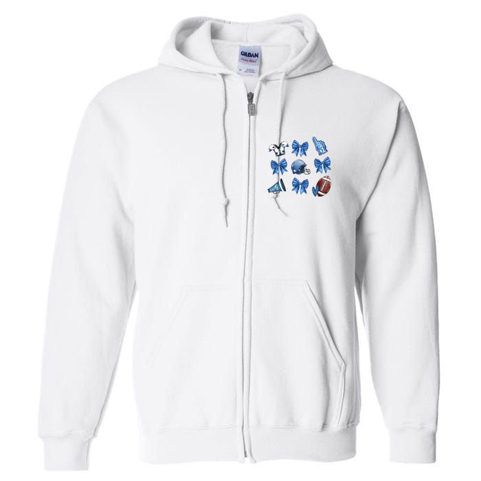 Blue Football Design Cheer Football Coquette Bows Retro Football Full Zip Hoodie