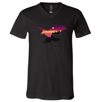 Beautiful Flying Eagle Surreal Sky Silhouette V-Neck T-Shirt