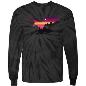 Beautiful Flying Eagle Surreal Sky Silhouette Tie-Dye Long Sleeve Shirt