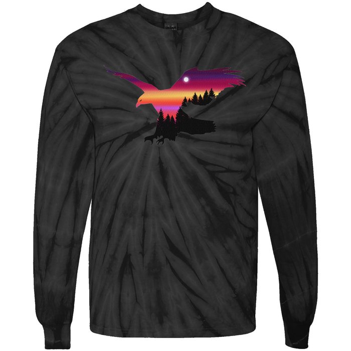 Beautiful Flying Eagle Surreal Sky Silhouette Tie-Dye Long Sleeve Shirt