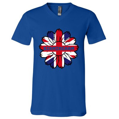 British Flag England Uk Sunflower Birmingham Union Jack Gift V-Neck T-Shirt