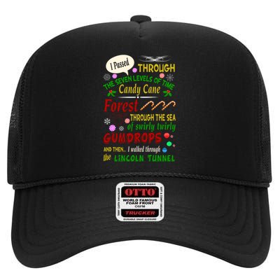 Buddy Funny Elf Christmas Candy Cane Forest, Sea Of Swirly Twirly Gum Drops, An High Crown Mesh Back Trucker Hat