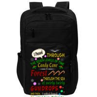 Buddy Funny Elf Christmas Candy Cane Forest, Sea Of Swirly Twirly Gum Drops, An Impact Tech Backpack