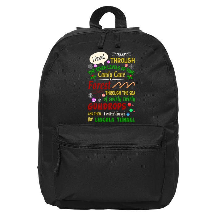 Buddy Funny Elf Christmas Candy Cane Forest, Sea Of Swirly Twirly Gum Drops, An 16 in Basic Backpack