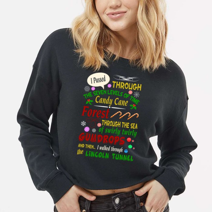 Buddy Funny Elf Christmas Candy Cane Forest, Sea Of Swirly Twirly Gum Drops, An Cropped Pullover Crew