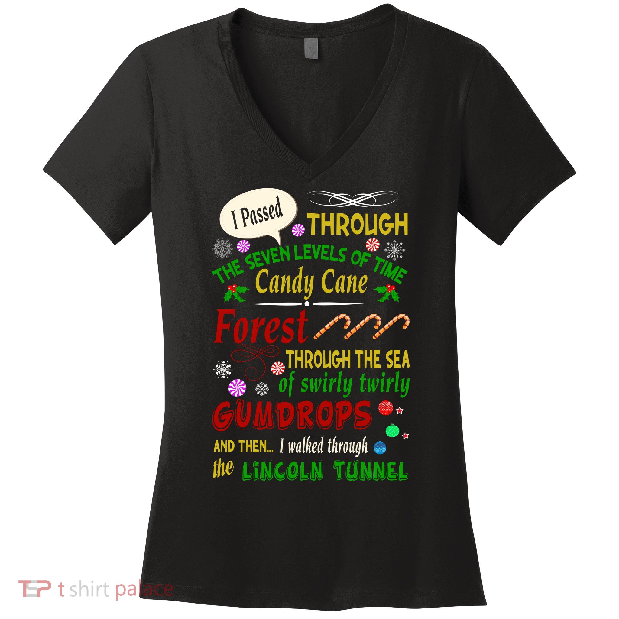 Buddy Funny Elf Christmas Candy Cane Forest, Sea Of Swirly Twirly Gum Drops, An Women's V-Neck T-Shirt