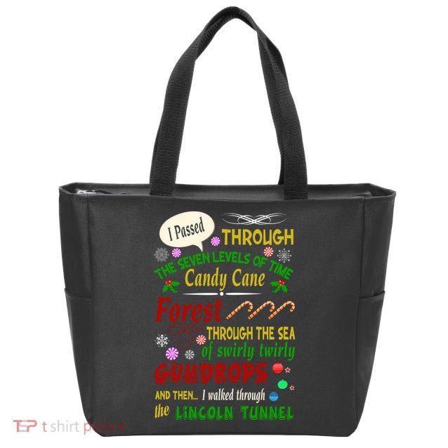 Buddy Funny Elf Christmas Candy Cane Forest, Sea Of Swirly Twirly Gum Drops, An Zip Tote Bag