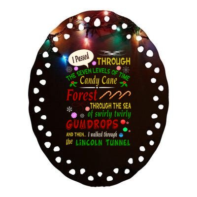 Buddy Funny Elf Christmas Candy Cane Forest, Sea Of Swirly Twirly Gum Drops, An Ceramic Oval Ornament