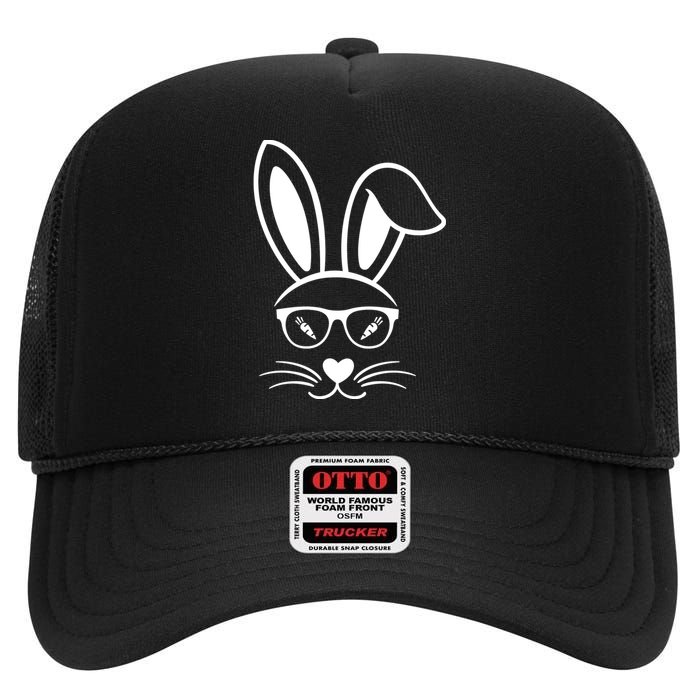 Bunny Face Easter Day Sunglasses Carrot For High Crown Mesh Back Trucker Hat