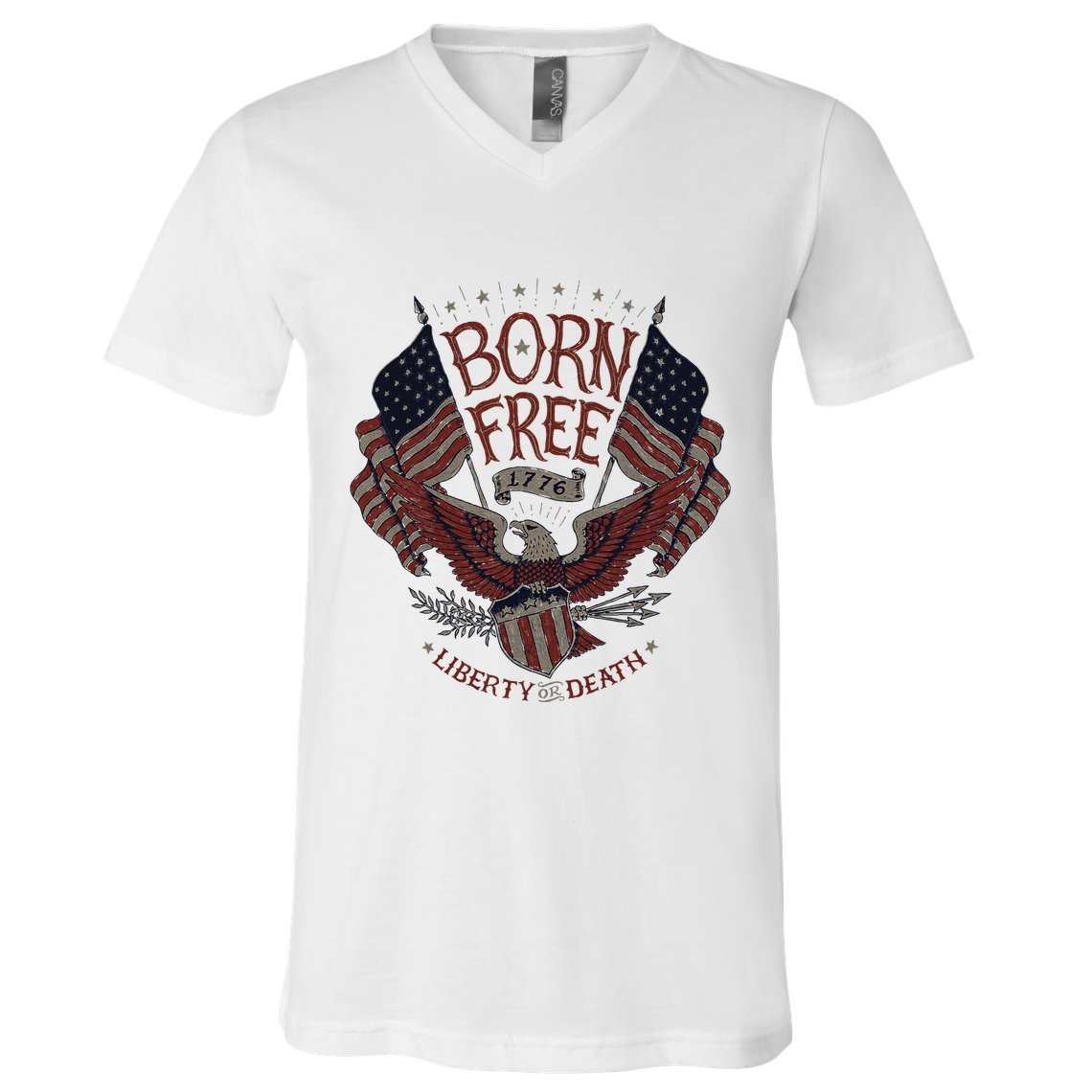 Born Free Eagle American Flag 1776 4th Of July Usa V-Neck T-Shirt