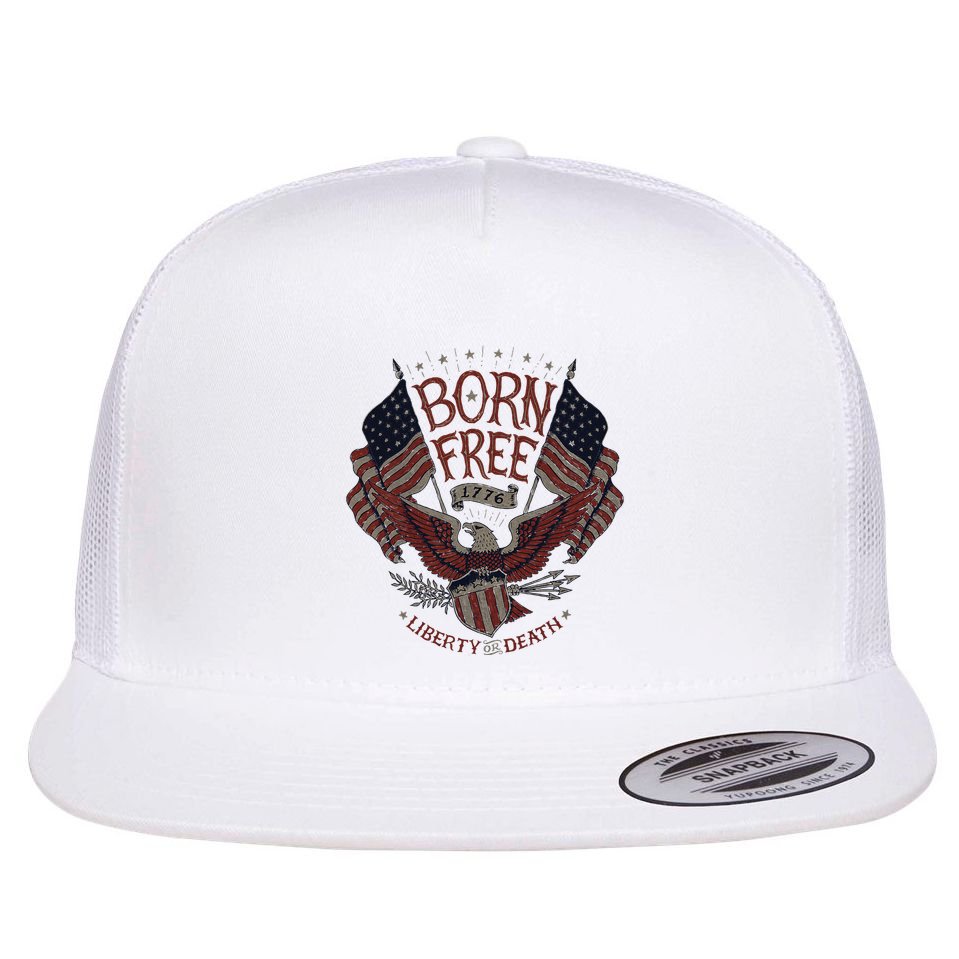 Born Free Eagle American Flag 1776 4th Of July Usa Flat Bill Trucker Hat