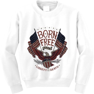 Born Free Eagle American Flag 1776 4th Of July Usa Kids Sweatshirt