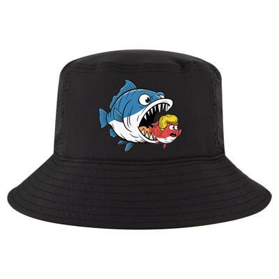 Big Fish Eat Little Fish Trump Hair Blue Wave Cool Comfort Performance Bucket Hat