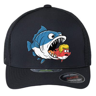 Big Fish Eat Little Fish Trump Hair Blue Wave Flexfit Unipanel Trucker Cap