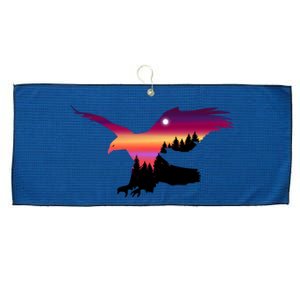 Beautiful Flying Eagle Surreal Sky Silhouette Hoodie Large Microfiber Waffle Golf Towel