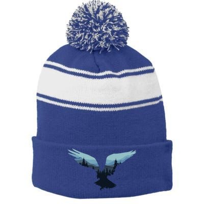 Beautiful Flying Eagle Night Sky Forest Bird Silhouette Cute Gift Stripe Pom Pom Beanie