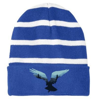 Beautiful Flying Eagle Night Sky Forest Bird Silhouette Cute Gift Striped Beanie with Solid Band