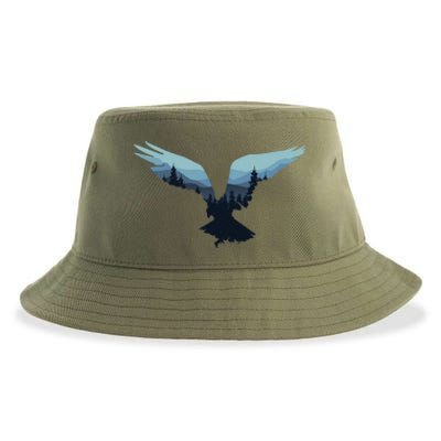 Beautiful Flying Eagle Night Sky Forest Bird Silhouette Cute Gift Sustainable Bucket Hat