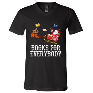 Books For Everybody Santa Christmas Book Lovers Book Readers V-Neck T-Shirt