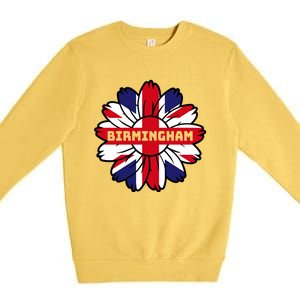 British Flag England Uk Sunflower Birmingham Union Jack Gift Premium Crewneck Sweatshirt