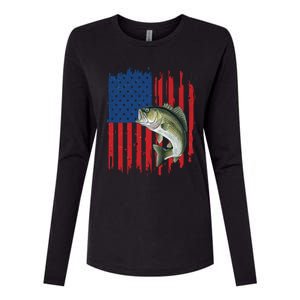 Bass Fish Fishing American Flag Dad Fishe Great Gift Womens Cotton Relaxed Long Sleeve T-Shirt