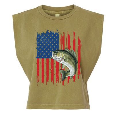 Bass Fish Fishing American Flag Dad Fishe Great Gift Garment-Dyed Women's Muscle Tee