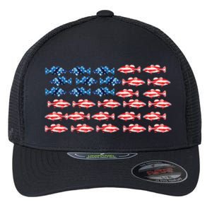 Bass Fishing Fish Lover American Flag Patriotic 4th Of July Cool Gift Flexfit Unipanel Trucker Cap