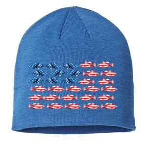 Bass Fishing Fish Lover American Flag Patriotic 4th Of July Cool Gift Sustainable Beanie