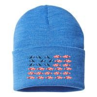 Bass Fishing Fish Lover American Flag Patriotic 4th Of July Cool Gift Sustainable Knit Beanie