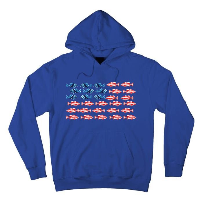 Bass Fishing Fish Lover American Flag Patriotic 4th Of July Cool Gift Tall Hoodie