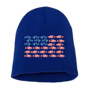 Bass Fishing Fish Lover American Flag Patriotic 4th Of July Cool Gift Short Acrylic Beanie