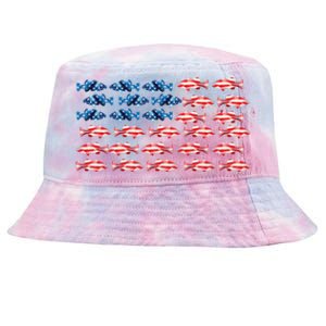 Bass Fishing Fish Lover American Flag Patriotic 4th Of July Cool Gift Tie-Dyed Bucket Hat