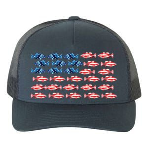 Bass Fishing Fish Lover American Flag Patriotic 4th Of July Cool Gift Yupoong Adult 5-Panel Trucker Hat