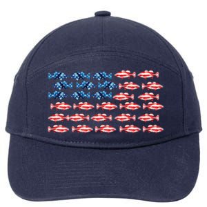 Bass Fishing Fish Lover American Flag Patriotic 4th Of July Cool Gift 7-Panel Snapback Hat