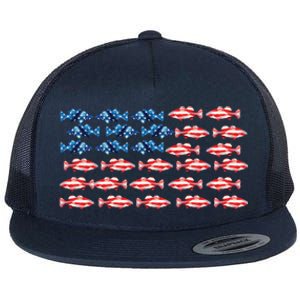 Bass Fishing Fish Lover American Flag Patriotic 4th Of July Cool Gift Flat Bill Trucker Hat