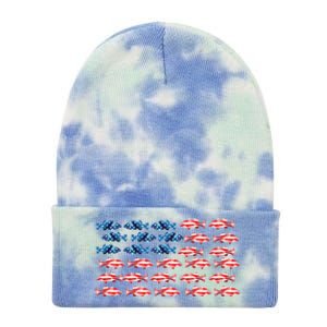 Bass Fishing Fish Lover American Flag Patriotic 4th Of July Cool Gift Tie Dye 12in Knit Beanie