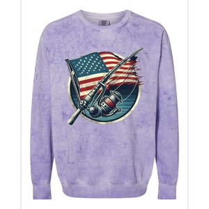 Bass Fishing Fish American Flag Patriotic Fourth Of July Gift Colorblast Crewneck Sweatshirt