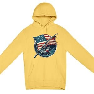 Bass Fishing Fish American Flag Patriotic Fourth Of July Gift Premium Pullover Hoodie